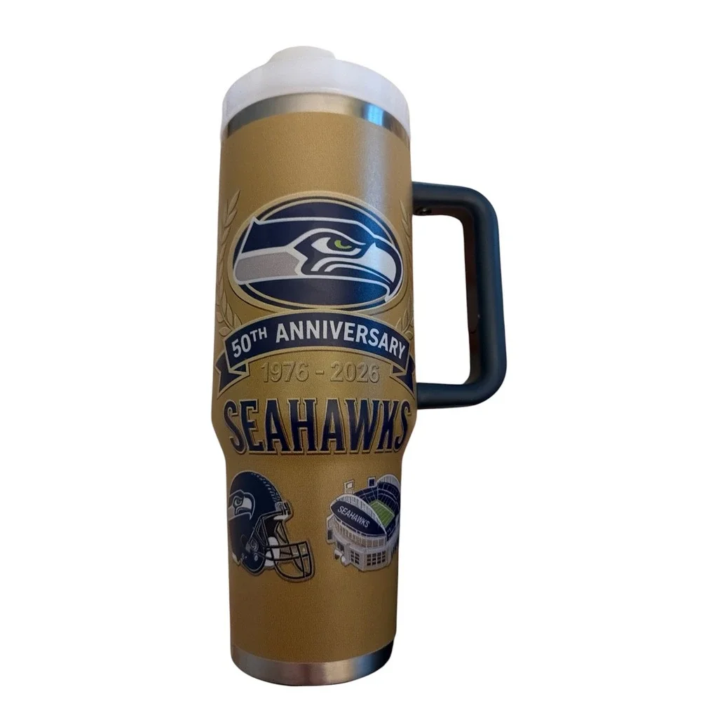 Seattle Seahawks 50th Anniversary 40oz Insulated Tumbler Mug Gold 1976-2026 NFL